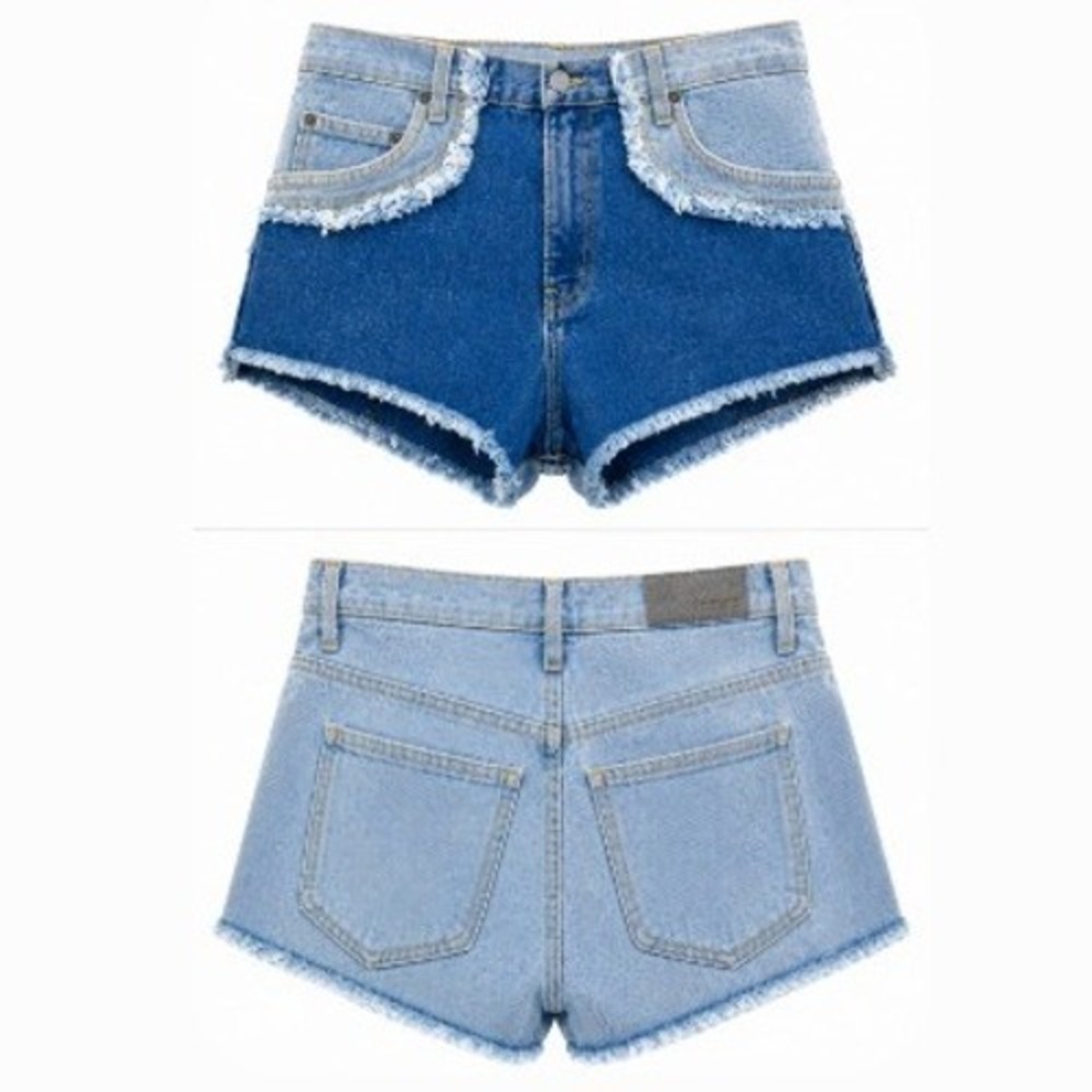 Carmar Medina‎ Denim Shorts Two Tone Frayed Raw Hem High Waisted Blue 28